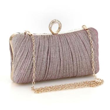 Imagem de Bolsa Clutch de Noite Plissada Dourada com Glitter para Mulheres Anel Strass Festa Casamento Noiva Pequena Elegante e Brilhante Corrente Removível Porte Ombro Único