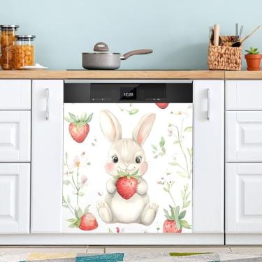 Imagem de SEHANY Capa magnética de conto de fadas fofo coelhinho da Páscoa, adesivos magnéticos decorativos antiarranhões para painel de geladeira e lava-louças, decoração de flores de fazenda de cozinha