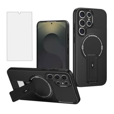 Imagem de Asuwish Capa de celular para Samsung Galaxy S25 Ultra 5G Capa magnética de fibra de carbono com protetor de tela de vidro temperado e suporte acessórios de celular protetora S25Ultra 25S S 25 25Ultra