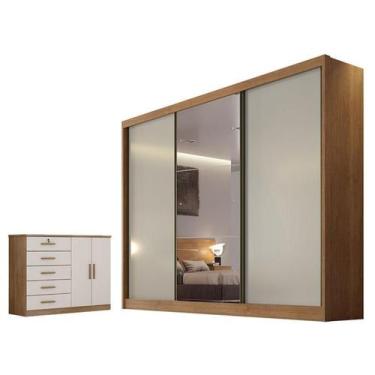 Imagem de Guarda Roupa Casal Sonetto com Espelho e Cômoda Seul Cumaru 25 Fendi -