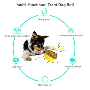 Imagem de Ainoli atualizado IQ Treat Dog Ball Ajustável Treat Dispensing Dog Toys com voz engraçada Brinquedos interativos Brinquedos de quebra-cabeça para cães para mastigar Buscar IQ (Amarela)