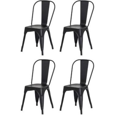 Imagem de Kit 4 Cadeiras Tolix Iron Design Preto Fosco Aço Industrial Sala Cozin