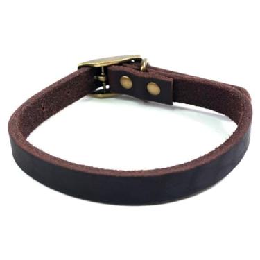 Imagem de Coleira de couro real para animais de estimação com alça forte fivela de metal ajustável e ajuste diário confortável para cães pequenos, marrom escuro, P