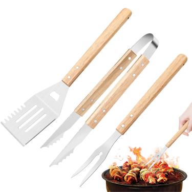 Imagem de Jogo De Utensílios Para Churrasco - 3X Utensílios Grelha Churrasco | Utensílios De Cozinha Resistentes A Altas Temperaturas Com Cabos Antiderrapantes Em Para Camping, Churrasco Na Praia,