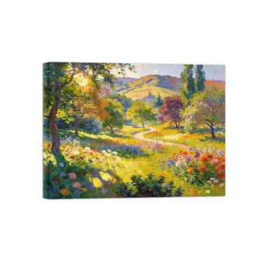 Imagem de Impressão em tela de paisagem de arte de parede - flores da floresta da montanha - quadros de pintura de decoração para sala de estar pronta para pendurar tela emoldurada 90 x 117 cm 35 x 46 pol
