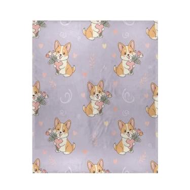 Imagem de Blueangle Cobertor para filhotes de cachorro Corgi Dia dos Namorados, super macio e quente, 127 x 152 cm, leve para todas as estações, cobertor aconchegante para cama, sofá, sofá, fácil de cuidar (468