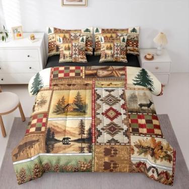 Imagem de Conjunto de cama rústica queen em uma bolsa, conjunto de cama queen com 7 peças, cabana ocidental, animais selvagens, caça, urso, cervo, para crianças, meninos, meninas, adultos, vintage, country do
