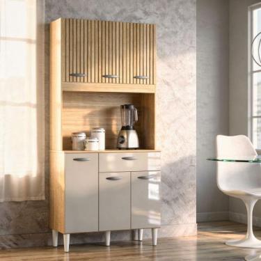 Imagem de Cozinha Compacta Cassia 6 Portas 1 Gaveta Poquema, Damasco Ripado OffW