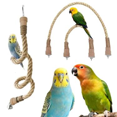 Imagem de Heiluxe 3 peças de poleiro de corda de pássaro para papagaios, acessórios de brinquedos de corda de escalada, escalada dobrável, corda de sisal, brinquedo de suporte de escalada para calopsitas