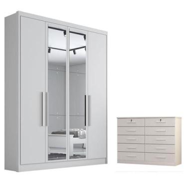 Imagem de Guarda Roupa Solteiro Sevilha com Nicho e Espelho e Gaveteiro Milão co