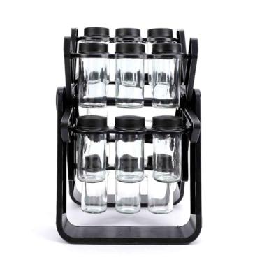 Imagem de POCREATION Organizador de Carrossel de Vidro de 18 Frascos, Rack Giratório de 360 ​​graus Com Funil Dobrável e Etiquetas, Armazenamento de Cozinha que Economiza Espaço para Bancada