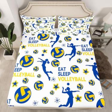 Imagem de Feelyou Jogo de lençol Queen com elástico alto para meninas, jogador de vôlei, esportes e jogos esportivos