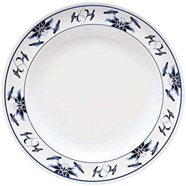 Imagem de G.E.T. M-412-B-EC Pratos redondos azuis de 15 cm, resistente à quebra de melamina e sem BPA, para louça interna e externa da Water Lily Collection (pacote com 4)