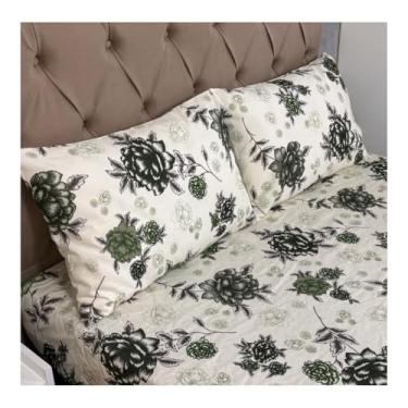 Imagem de Jogo de Lençol Casal 3 Peças Estampado 150 Fios com Elástico + Fronha de Zíper – Ideal para Cama Box e Padrão, Macio para Dormitório (Modelo - 4)
