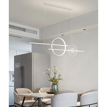 Imagem de Luminária pendente LED regulável, moderna, para mesa de jantar, com controle remoto, altura ajustável, 38W, lustre para sala de jantar, quarto, cozinha e escritório (branca)