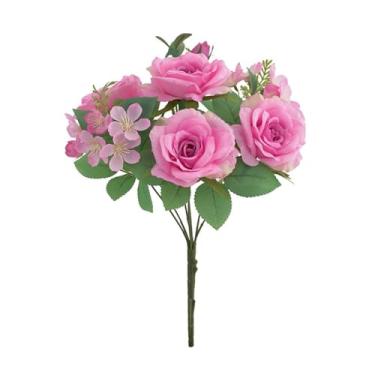Imagem de Flores falsas rosas grandes rosas artificiais buquê de seda rosa flor cerejeira para decoração de festa em casa flores falsas rosa roxo