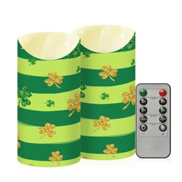 Imagem de Wassud Pacote com 2 velas sem chama Golden Clover com controle remoto, velas realistas cintilantes com temporizador, velas decorativas para Natal, casamento, festa, decoração de casa média