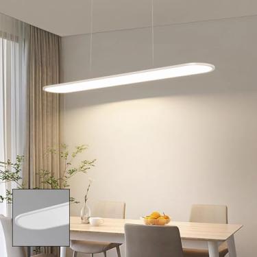 Imagem de Luminária pendente LED plana, estilo linear, para ilha de cozinha, sala de jantar, lustre com intensidade regulável e controle remoto, ideal para mesa de jantar, cozinha, escritório, bar ou