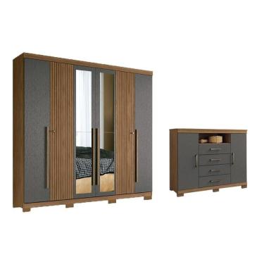 Imagem de Guarda Roupa +cômoda 2 Peças Qc347 Jatobá/grafite - Santos Andirá