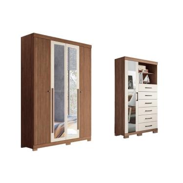 Imagem de Guarda Roupa +cômoda 2 Peças Qc311 Jatoba/areia - Santos Andirá