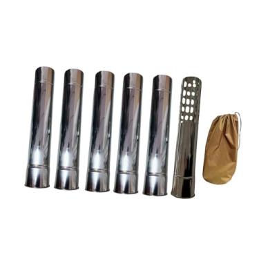 Imagem de oshhni Tubo de aço inoxidável para fogão de camping, reforçado, com bolsa de armazenamento, 7 cm de diâmetro, extensão de chaminé para barraca de camping.