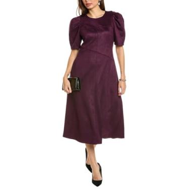 Imagem de Anne Klein Vestido midi feminino de manga bufante, Ameixa profunda, 38