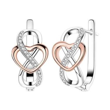 Imagem de Brincos De Argola Em Prata Esterlina 925 Com Zircônia Em Ouro Rosa Par