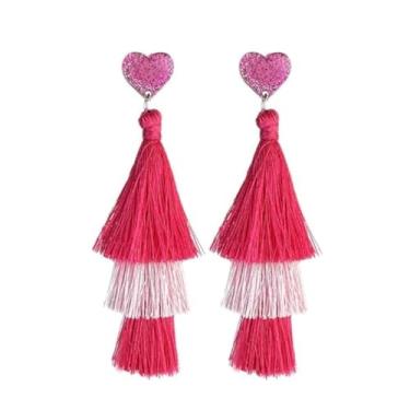 Imagem de Brincos coloridos de borla em camadas, verde, roxo, rosa, vermelho, borla, pingente, dia de São Patrício, acessórios para fantasia de dia dos namorados, Liga de aço, Sem pedra preciosa