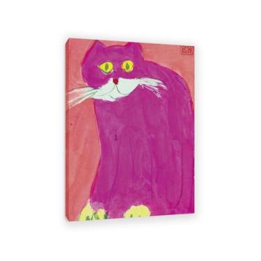 Imagem de SDYJ6GSW Walasse Ting Impressão de arte em tela O galo de gato rosa famosa reprodução de pintura feminina floral colorida grande decoração de parede para quarto moldura de 85 x 60 cm (83.8x61.0 cm)