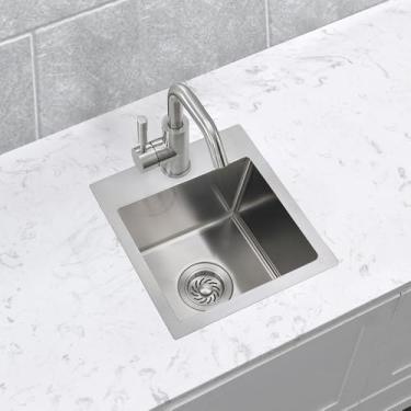 Imagem de Pia de barra embutida com 13, Zoyddoy 33 x 38 x 20 cm feita à mão em aço inoxidável para pia de cozinha pequena para trailer, pia úmida ao ar livre