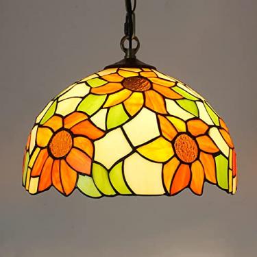Imagem de Lustre estilo Tiffany de 30 cm, luminária pendente vintage feita à mão em vitral, altura ajustável, lâmpada de teto LED E27 para decoração de sala de estar, quarto e sala de jantar (1 lâmpad