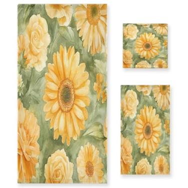 Imagem de xigua Aquarela margaridas amarelas conjunto de toalhas de banheiro absorvente macio 3 peças toalha de banho toalha de mão toalhas decorativas para banheiro, academia, hotel, praia, piscina