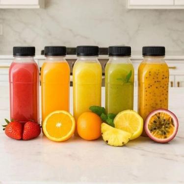 Imagem de Kit Garrafas PET 300ml e 500ml com Tampa Lacre  Quadrada Lisa para Suc