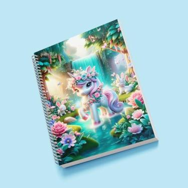 Imagem de Caderno Universitário Capa Dura Decorado Unicórnio, Espiral, com Adesivos (CAPA 3, 20 MATÉRIAS (400 FLS))