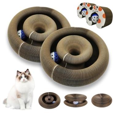 Imagem de Pacote com 2 brinquedos de arranhador de órgãos mágicos, brinquedo de gatinho sanfonado dobrável e reversível com bolas de sino, bloco de arranhador de papelão interativo para gatos em ambientes