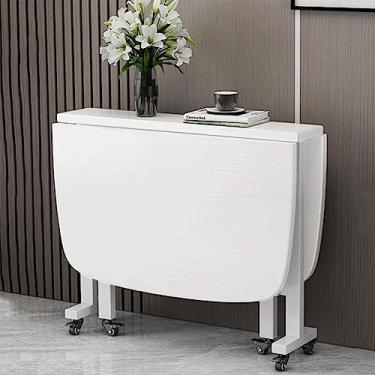 Imagem de Mesa de jantar dobrável de madeira com rodas móveis – extensível e conveniente; ideal para espaços pequenos – design retangular de folhas caídas