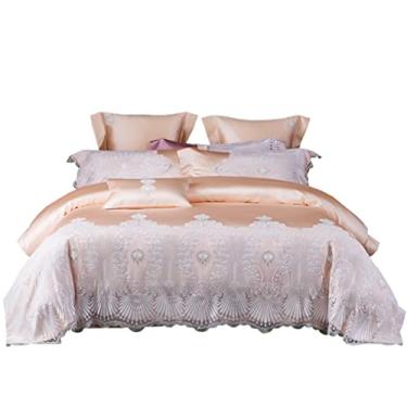 Imagem de THJKUPO Jogo de cama de quatro peças de 140 rendas rendas tributo cetim capa de edredom jade (200 * 230 cm)