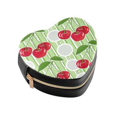 Imagem de Burbuja Mini caixa de joias em forma de coração cerejas vermelhas para mulheres e meninas, estojo portátil organizador de armazenamento para brincos, anéis, colares e pulseiras