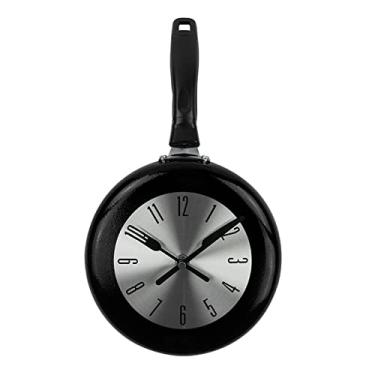 Imagem de Relógio de parede design de frigideira de metal relógios de 20 cm relógio de arte decoração de cozinha (cor: azul tamanho: tamanho único) (preto) tamanho único)