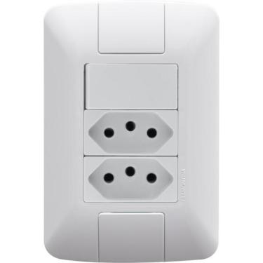 Imagem de Conjunto 4x2 com 1 Interruptor Simples 6 A 250 V e 2 Tomadas 2P+T 10 A 250 V Tramontina Aria em Branco