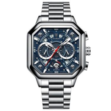 Imagem de Relógio De Quartzo Com Cronógrafo Mostrador Luminoso Pulseira Em Aço Inoxidável 5atm Azul