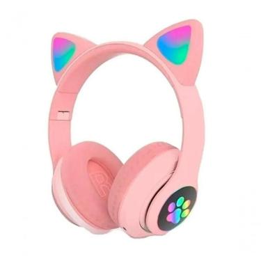 Imagem de Fone De Ouvido Headset Orelha Gatinho Cat Bluetooth Led Rosa