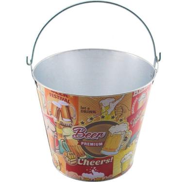 Imagem de Kit 2 Baldes De Gelo Para Cerveja Estampado Em Metal Galvanizado 4,8 Litros