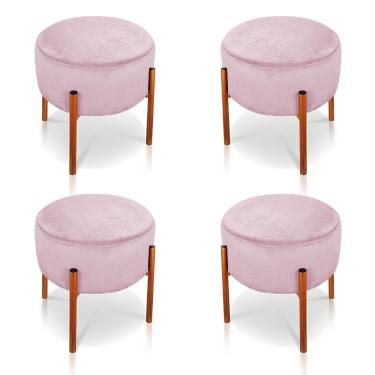 Imagem de Kit 04 Puffs Iron Suede Rosa Bebê Base Metálica Cobre - D'Rossi