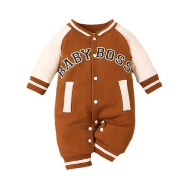 Imagem de Macacão Personalizado Para Bebê Menino Com Mangas Longas E Decote Redo