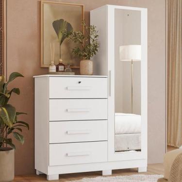 Imagem de Cômoda Belize Plus 4 Gavetas e Porta com Espelho - Branco Textura - Es