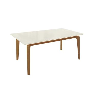 Imagem de Mesa Jantar Petra Madeira Maciça c/ Tampo Madeirado c/ Vidro 180x90cm Carvalho/Off White Kappesberg