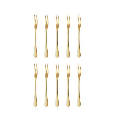 Imagem de Garfo para Petiscos Frutas Sobremesa Garfinho Dourado Inox 10un