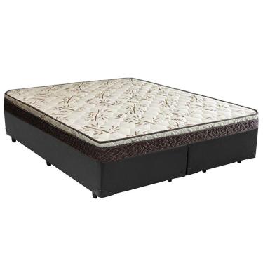 Imagem de Cama Box Queen Bipartido Sintético +  Colchão Elegance Ortopédico Espuma D33 Extra Firme 63x158x198