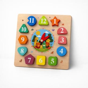 Imagem de Relógio Educativo Brinquedo de Madeira Montessori Pedagógico - Dony To